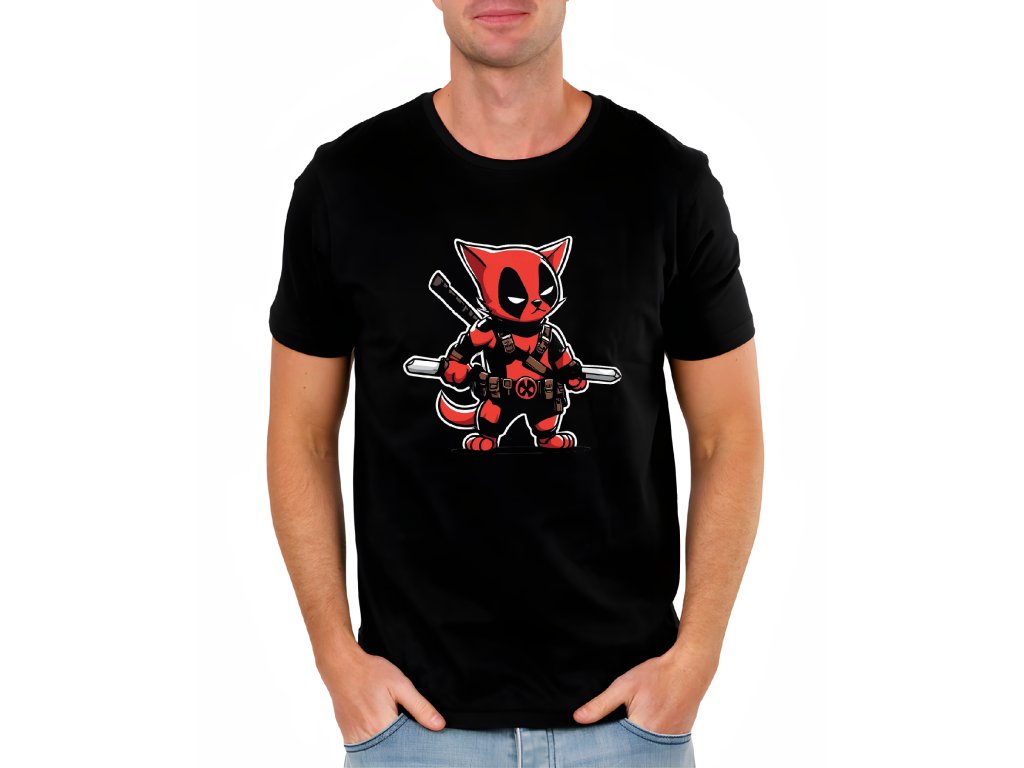 Pánske Deadpool ako mačka tričko