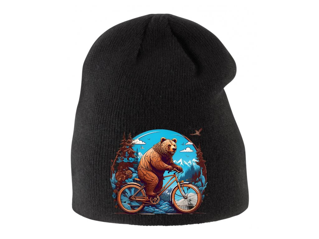 Detská zimná čiapka Medveď na bicykli