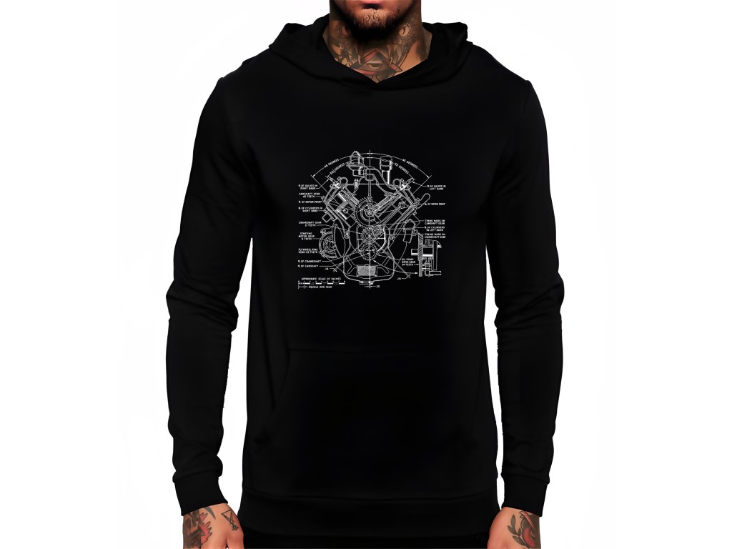 Mikina Technický výkres V8 motora