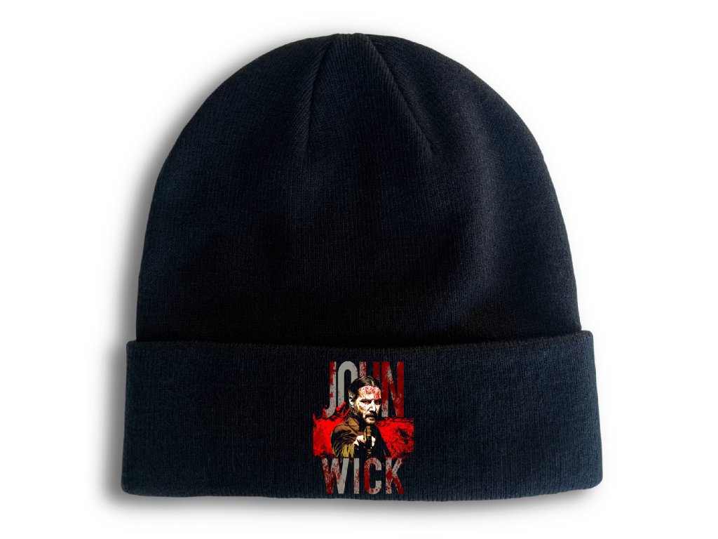 Pletená zimná čiapka. Wick sa nepýta. Wick koná.