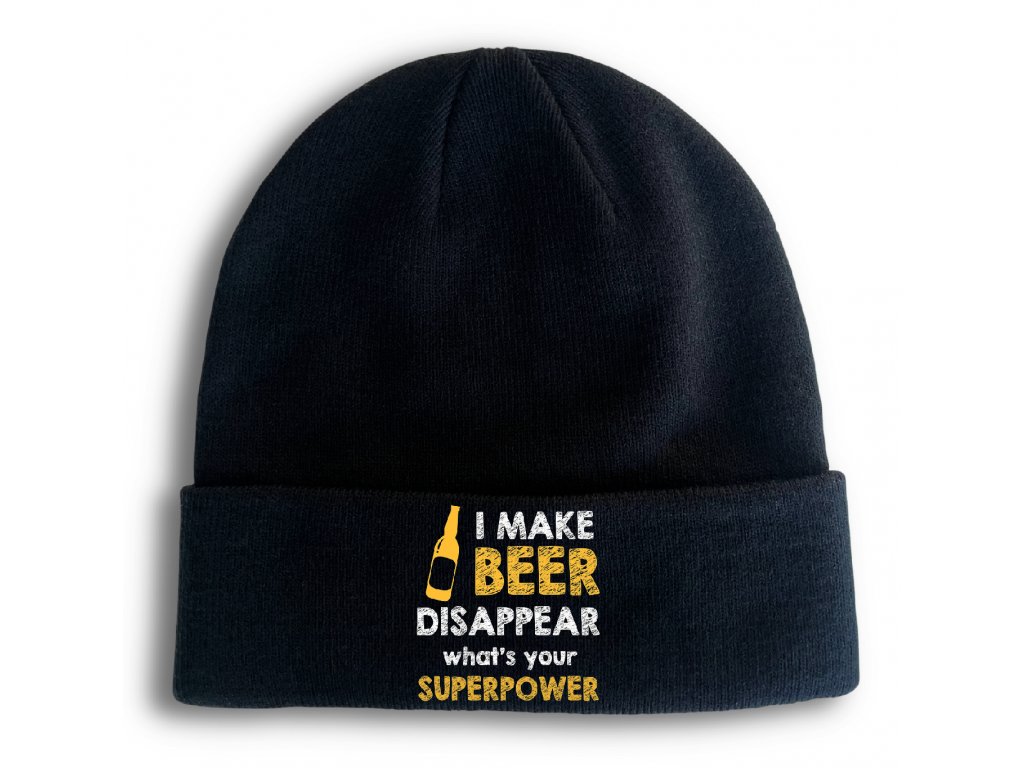 Pletená zimná čiapka Pozri ako zmizne pivo a aká je tvoja superschopnosť?