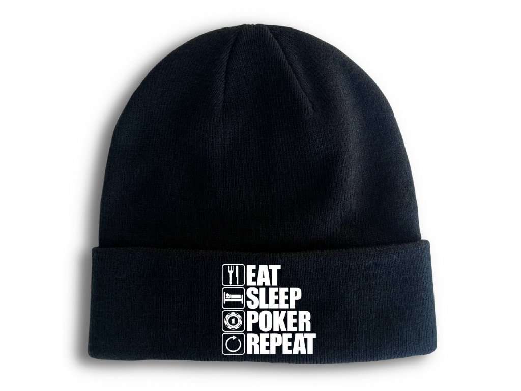 Pletená zimná čiapka Eat, Sleep, Poker, Repeat