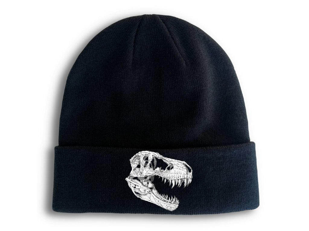 Pletená zimná čiapka T-rex lebka
