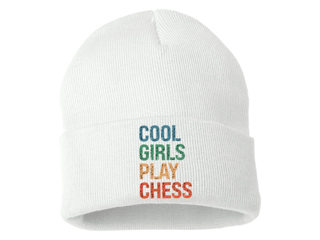 Zimná pletená čiapka Cool dievčatá hrajú šach