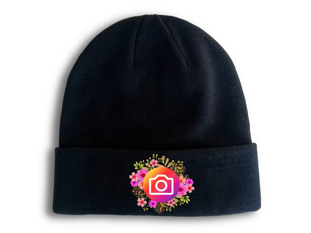 Pletená zimná čiapka Instagram kvety